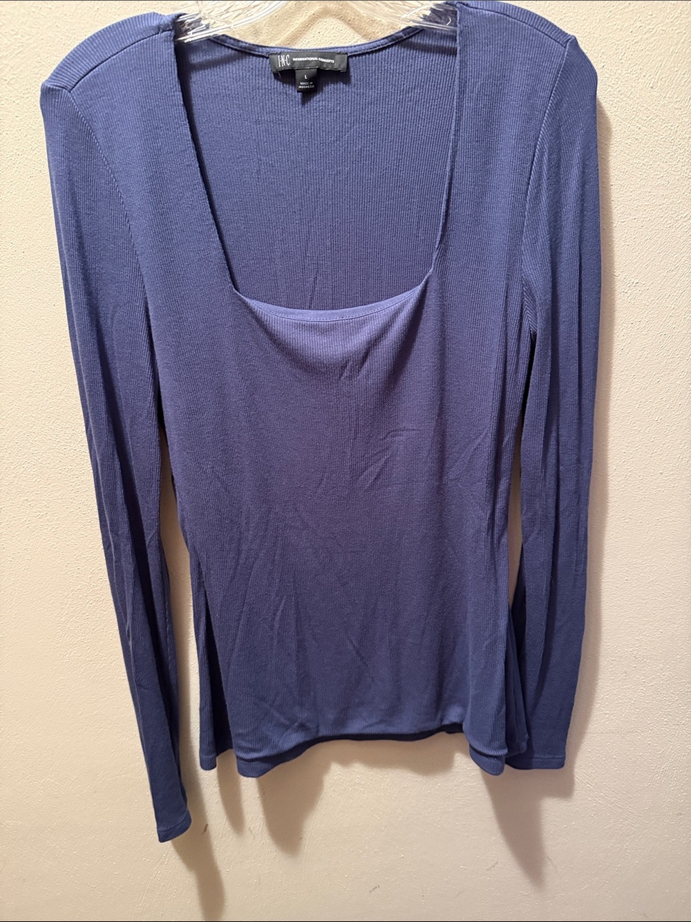 INC International Concepts Slate Blue Long-Sleeve Scoop Neck Top